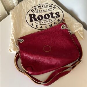 Roots Deep Red Leather Shoulder Bag